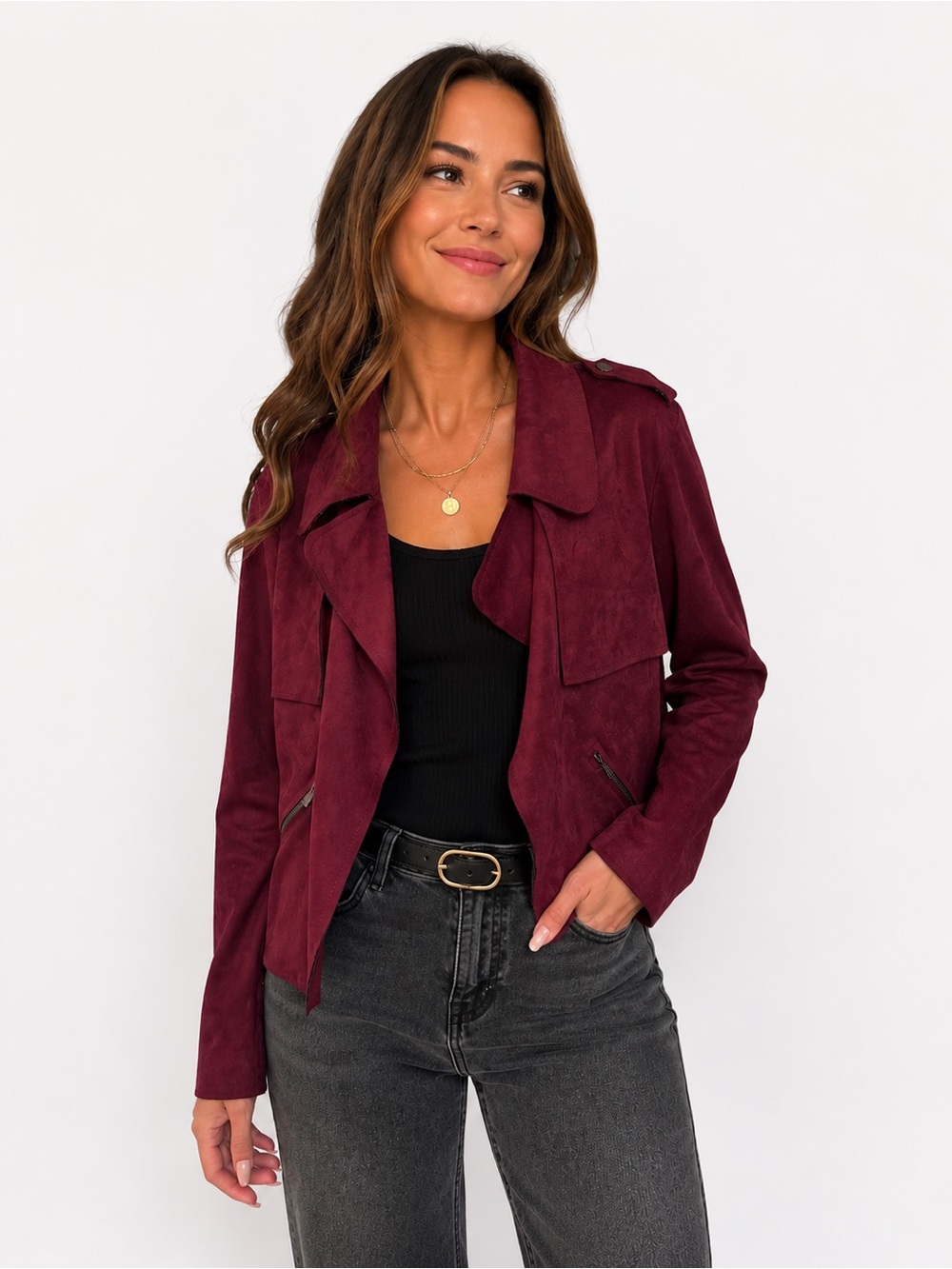 KUT Women's Burgundy Suede Moto Jacket